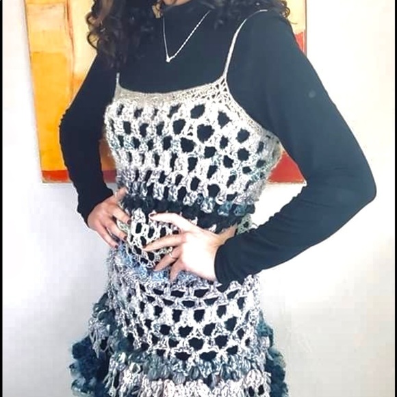 CROCHETED RUFFLE MINI DRESS WITH SPAGHETTI STRAPS - Picture 5 of 14